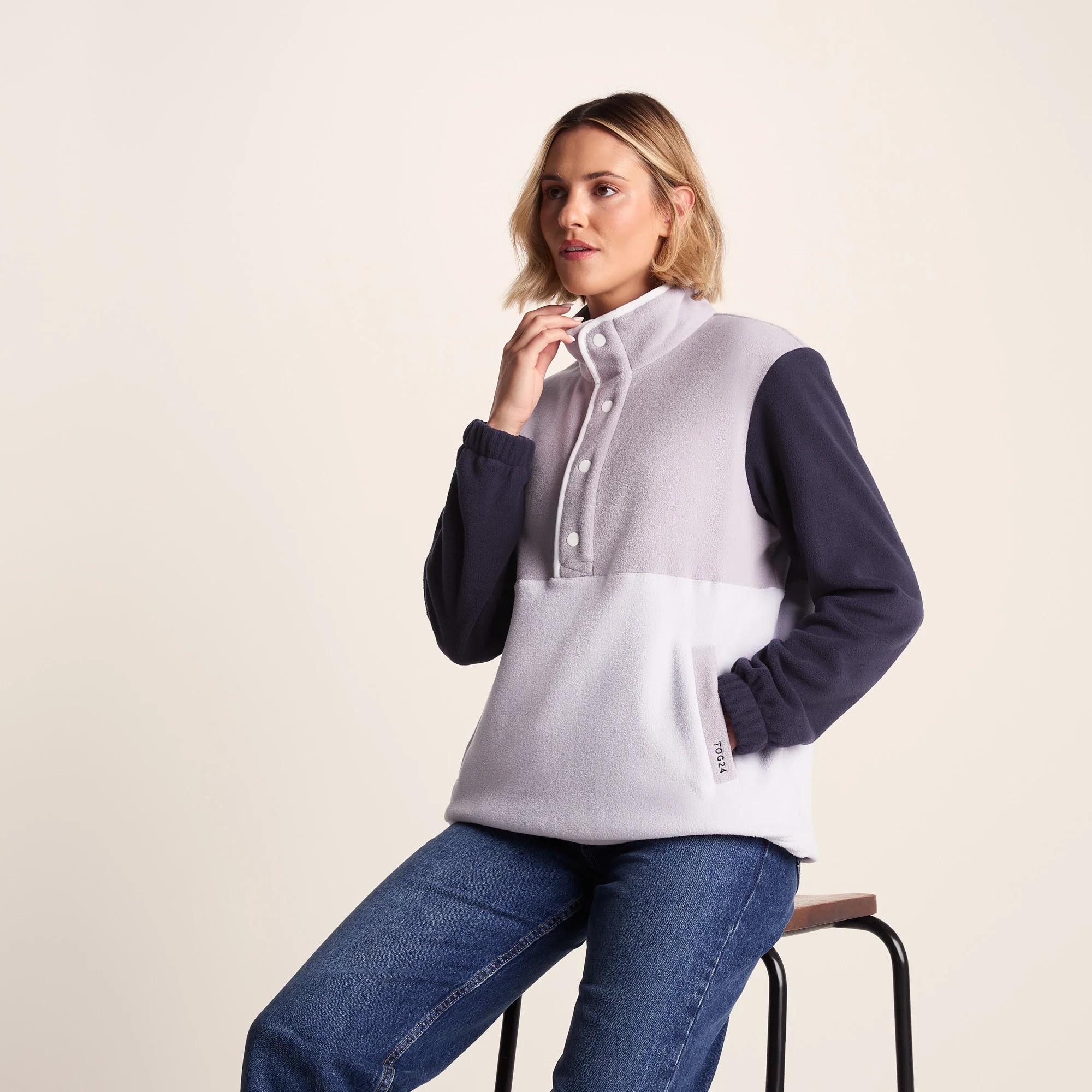 Symes Womens Relaxed Fit 1/2 Neck Microfleece Pullover - Lavender Grey/Oxford Blue - Image 4