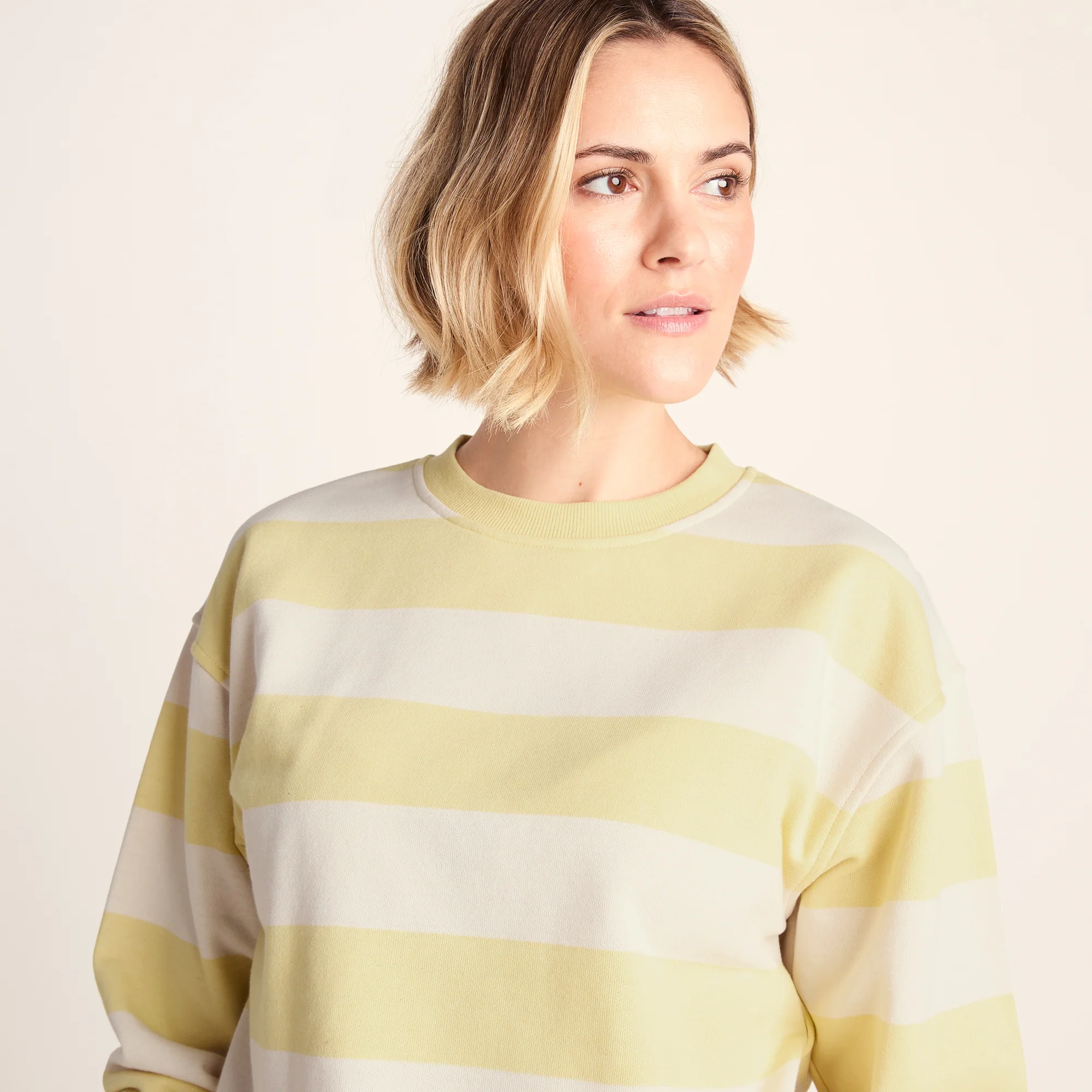 Tara Womens Relaxed Fit Supersoft Sweat - Butter Yellow Stripe - Image 5