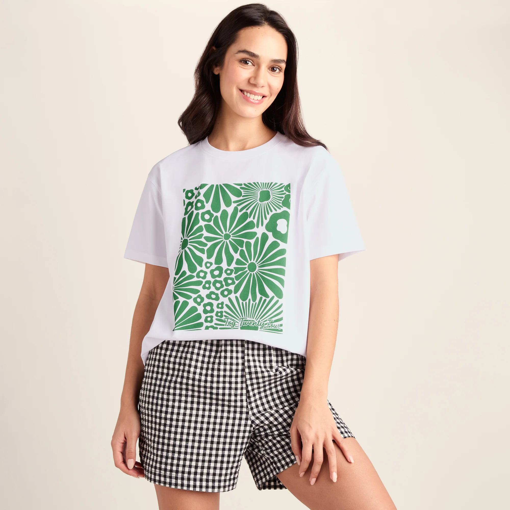 Trissy Womens Premium Supersoft Relaxed Fit T-Shirt - Optic White/Green