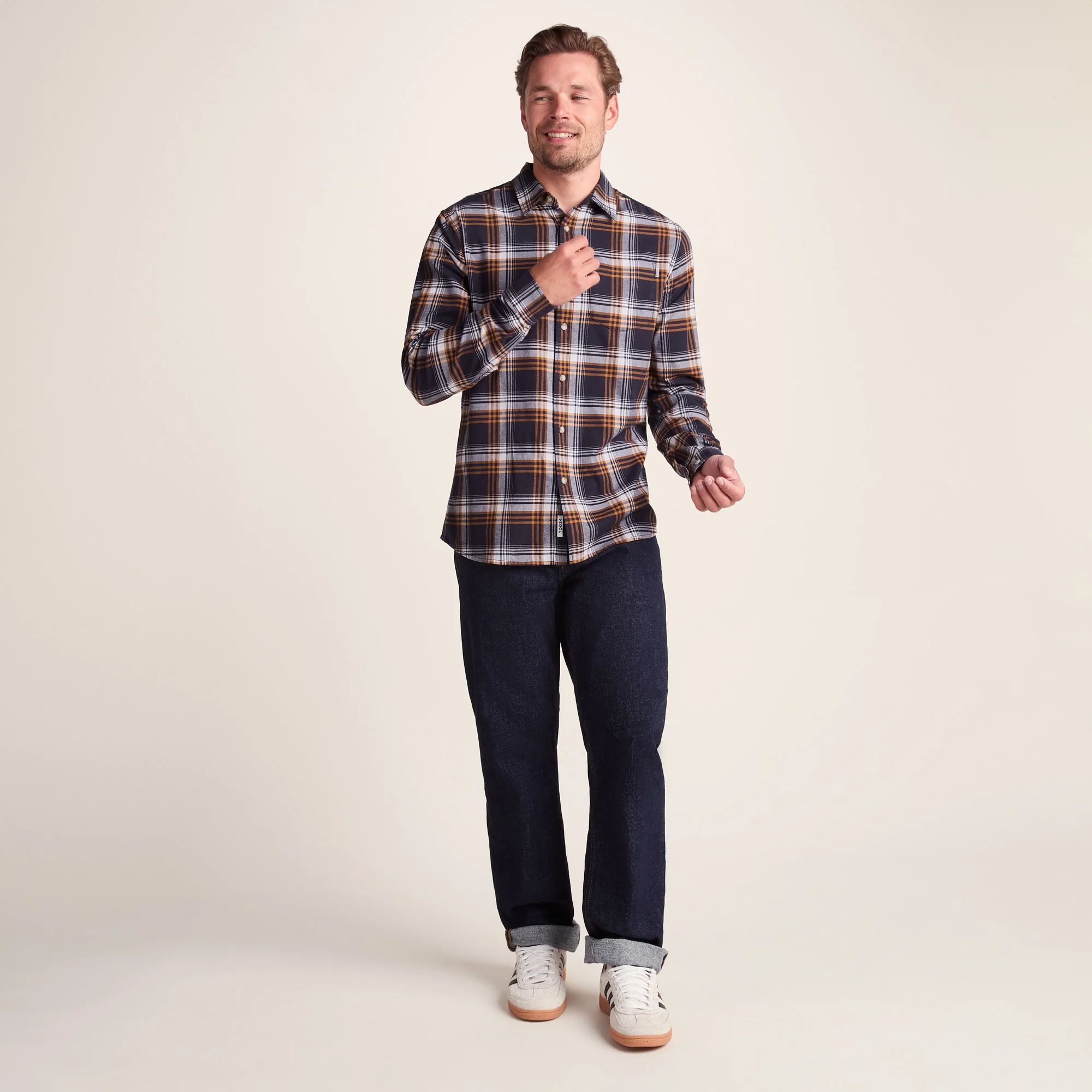 Whitman Mens Long Sleeve Cotton Flannel Shirt - Dark Indigo/Mahogany Check