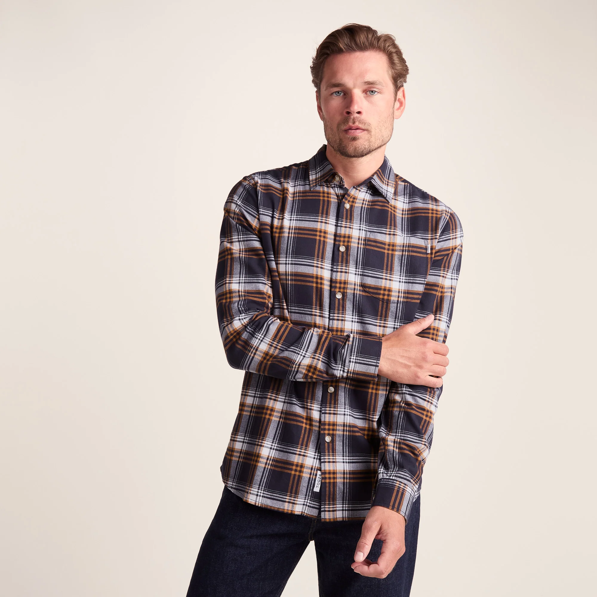 Whitman Mens Long Sleeve Cotton Flannel Shirt - Dark Indigo/Mahogany Check - Image 5