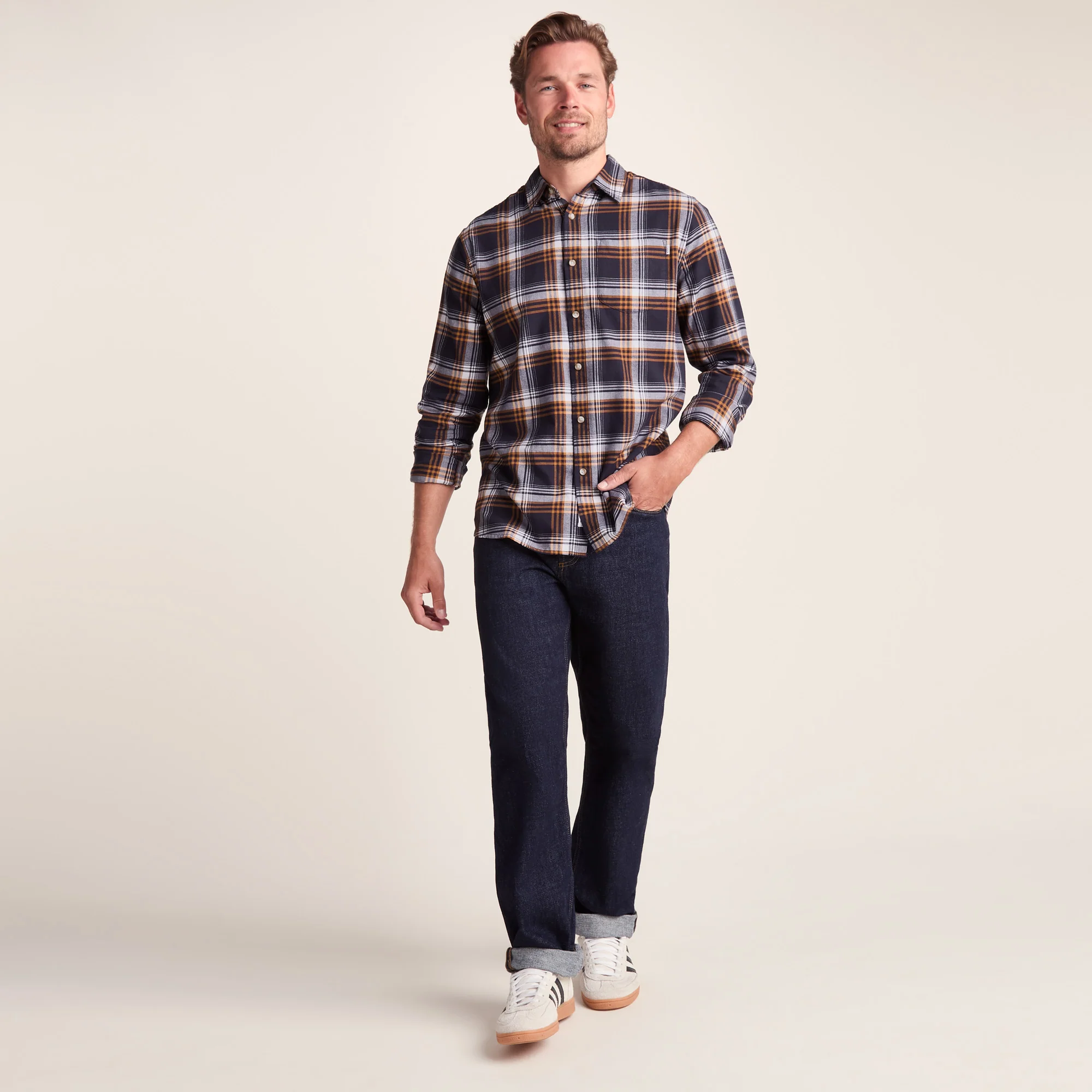 Whitman Mens Long Sleeve Cotton Flannel Shirt - Dark Indigo/Mahogany Check - Image 6